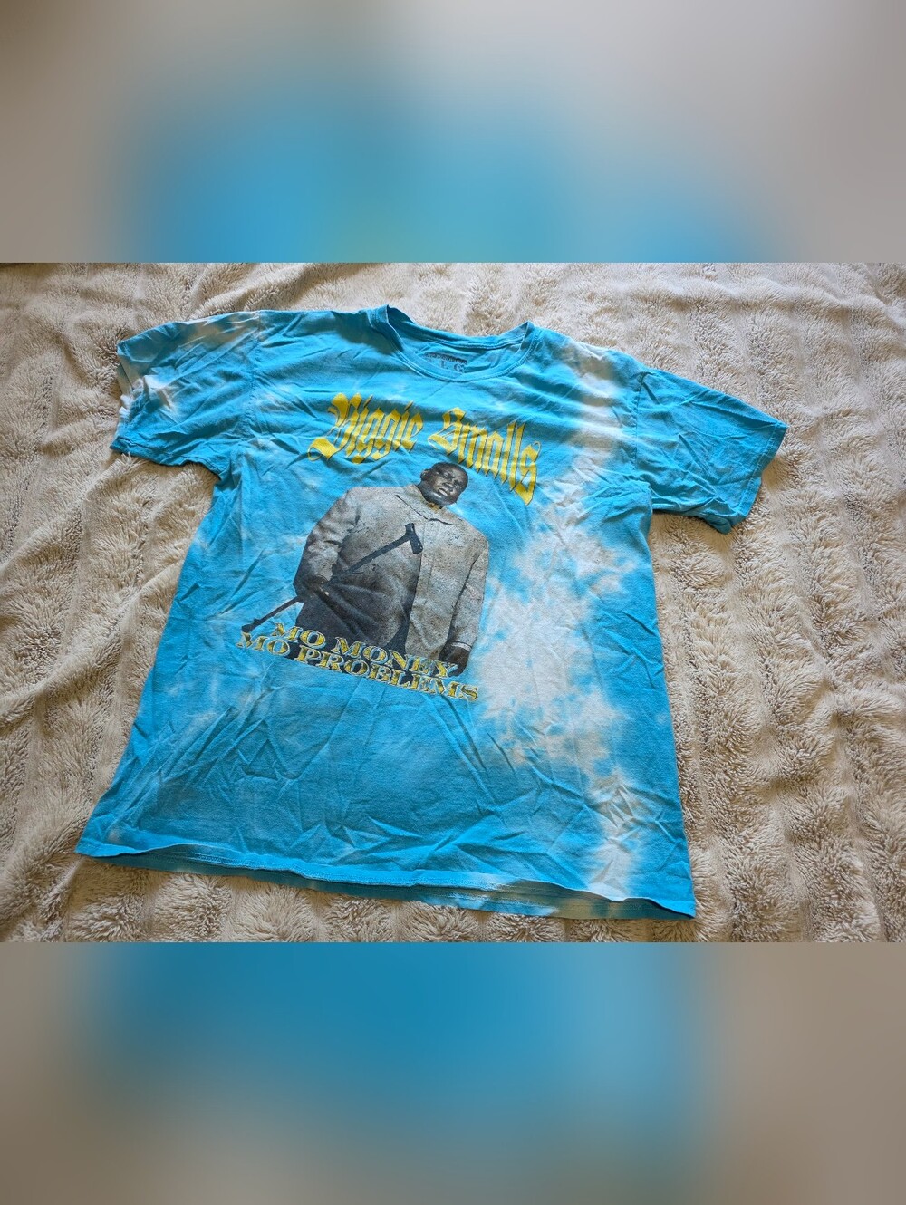 Large Tie-Dye Blue Graphic Men's Tee with Vintage Rap Print